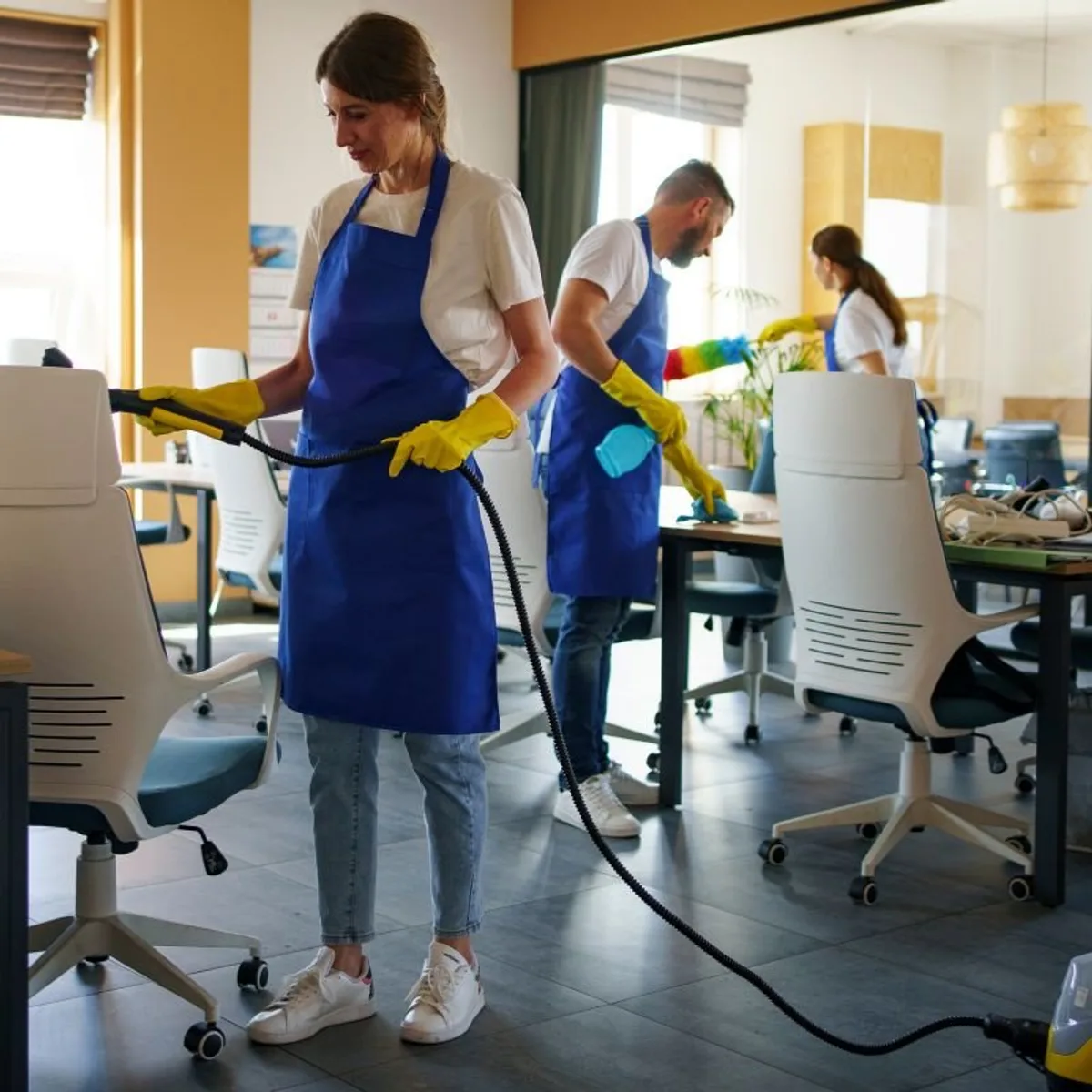 Equipo de Multi Limpieza realizando limpieza profunda en una oficina